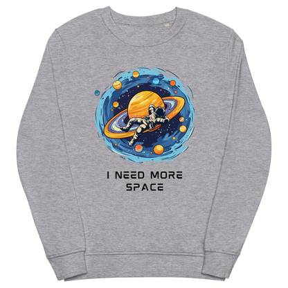 Grey Melange Organic Cotton Astronaut Sweatshirt featuring a captivating I Need More Space graphic on the chest - Funny Graphic Space Sweatshirts - Boozy Fox