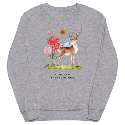 Grey Melange Organic Cotton Summer Is a State of Mind Sweatshirt featuring a Summer Is a State of Mind graphic on the chest - Cute Graphic Summer Sweatshirts - Boozy Fox