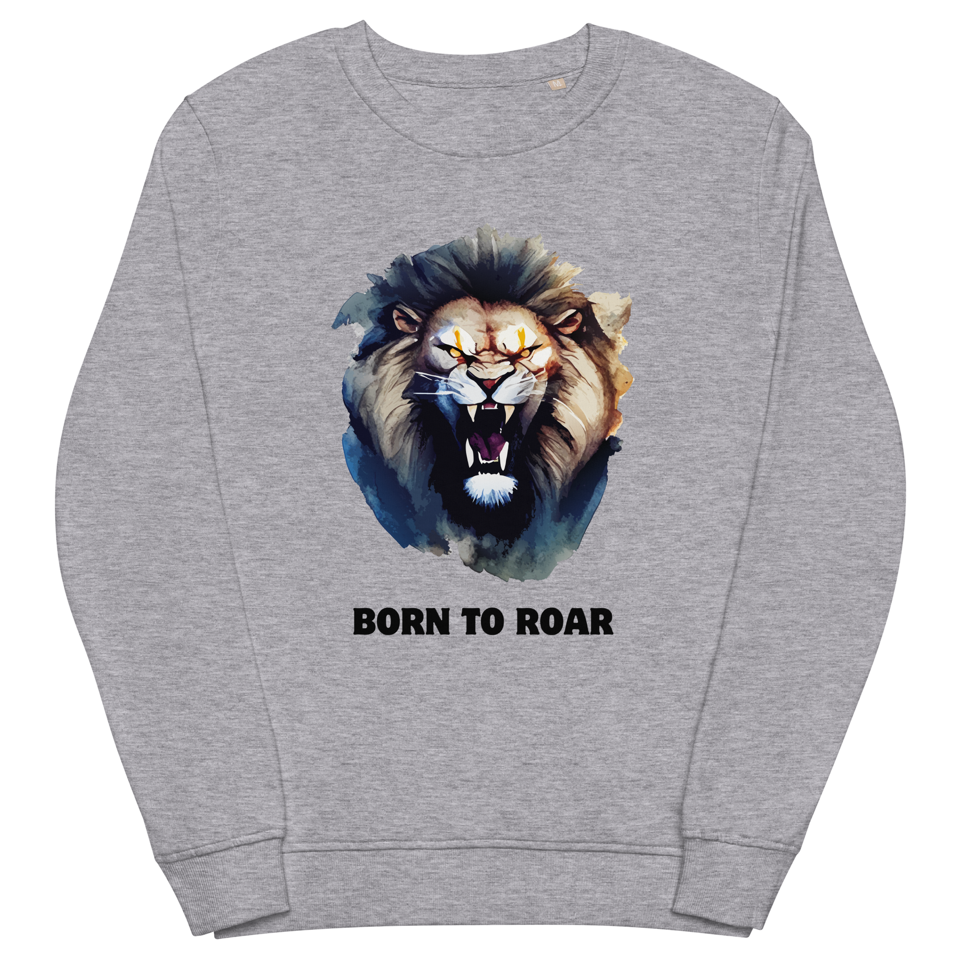 Funny Born to Roar Lion Organic Cotton Sweatshirt in grey melange by Boozy Fox