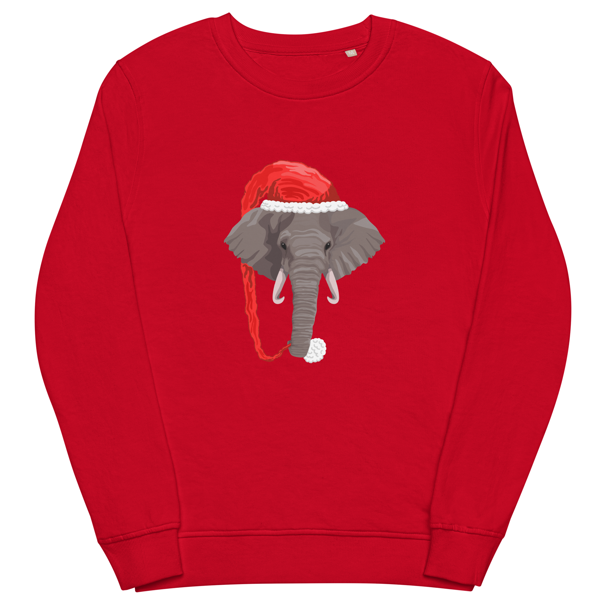 Red Organic Christmas Elephant Sweatshirt featuring a delight Elephant Wearing an Elf Hat graphic on the chest - Funny Christmas Graphic Elephant Sweatshirts - Boozy Fox