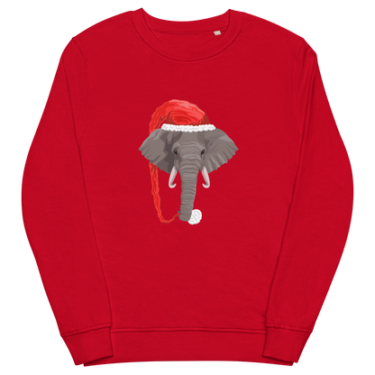 Red Organic Christmas Elephant Sweatshirt featuring a delight Elephant Wearing an Elf Hat graphic on the chest - Funny Christmas Graphic Elephant Sweatshirts - Boozy Fox