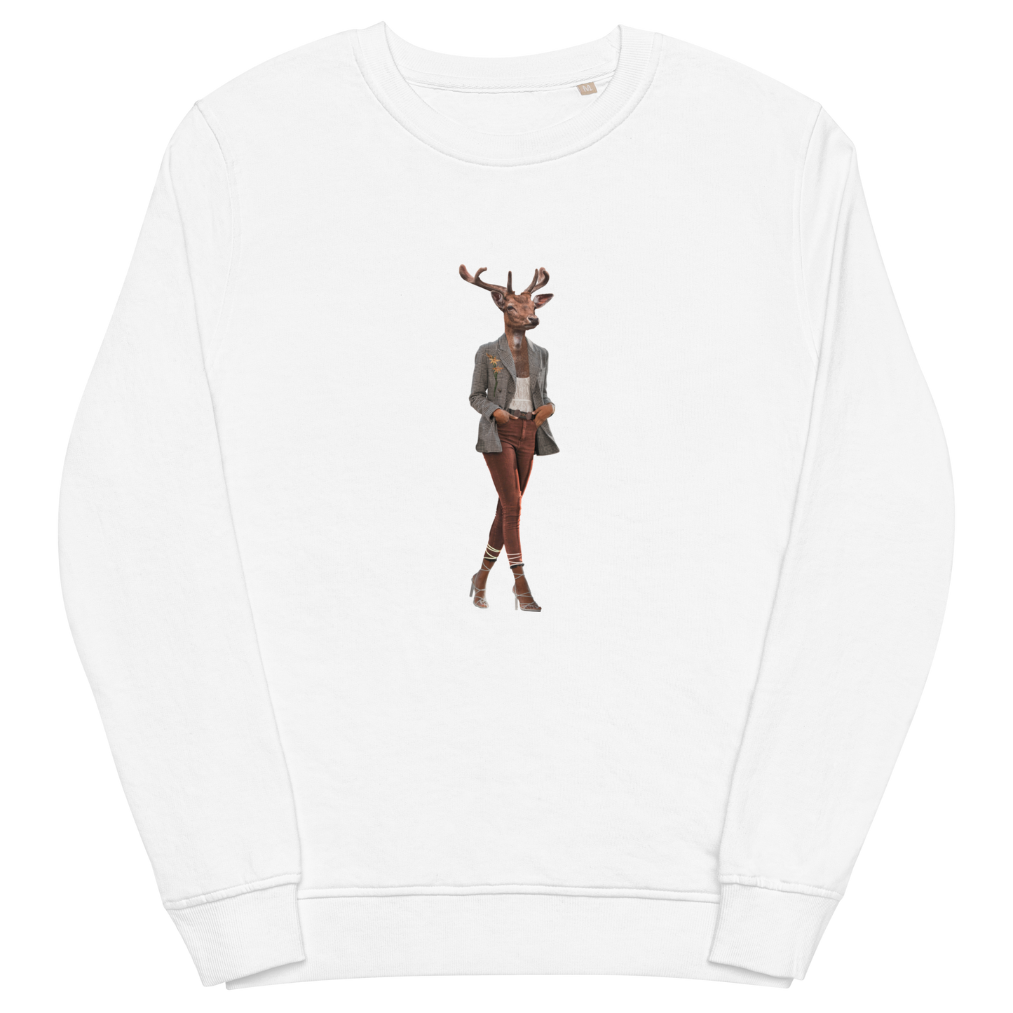 Anthropomorphic Deer Organic Cotton Sweatshirt Online - White - Boozy Fox