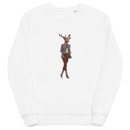 Anthropomorphic Deer Organic Cotton Sweatshirt Online - White - Boozy Fox