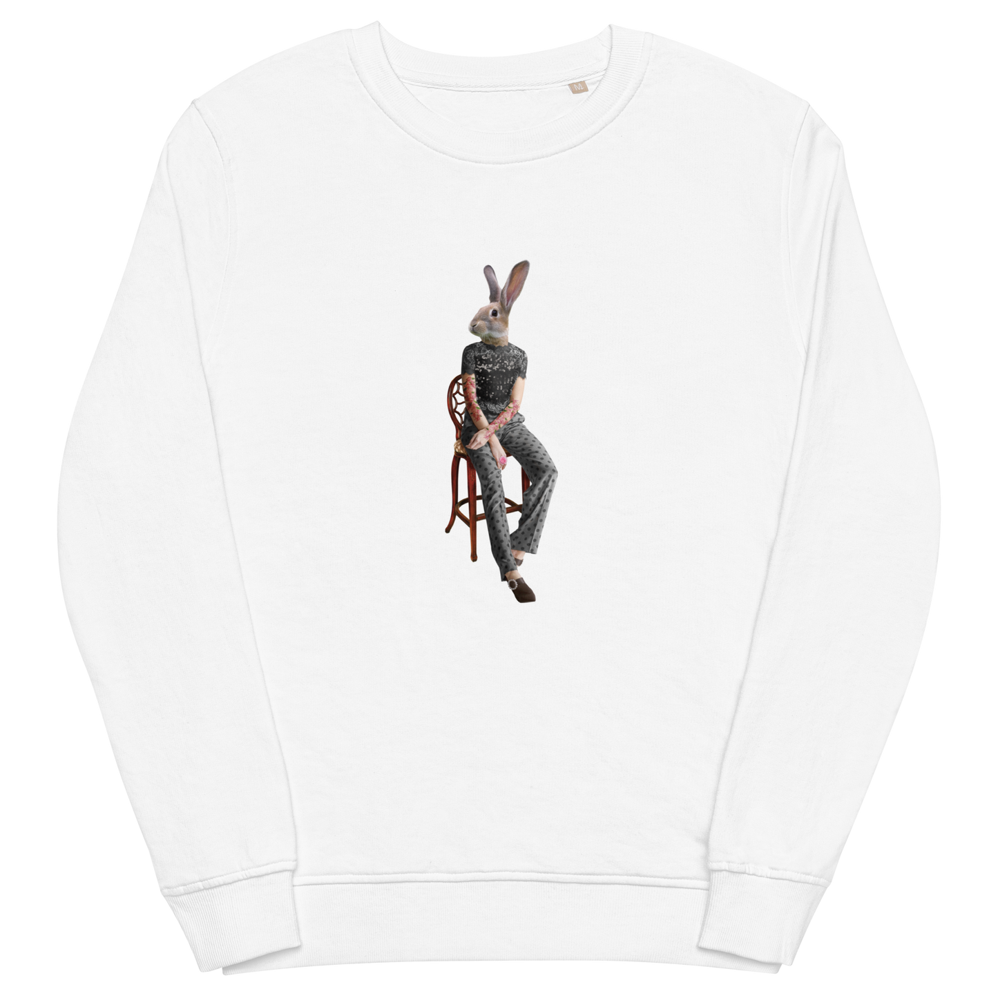 Anthropomorphic Rabbit Organic Cotton Sweatshirt Online - White - Boozy Fox