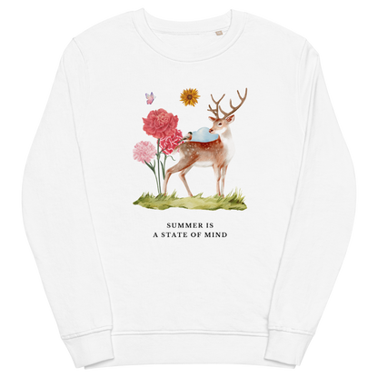 White Organic Cotton Summer Is a State of Mind Sweatshirt featuring a Summer Is a State of Mind graphic on the chest - Cute Graphic Summer Sweatshirts - Boozy Fox