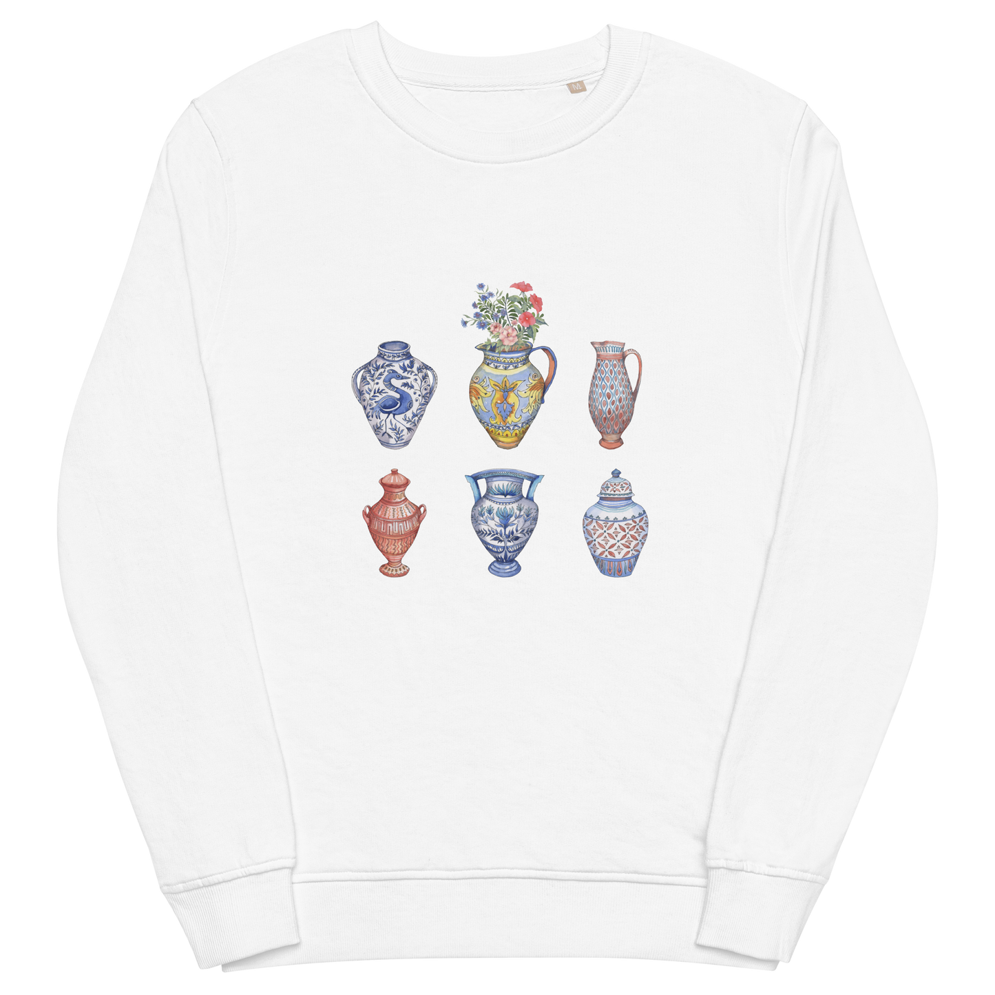 White Organic Cotton Vase Sweatshirt featuring a chic vase graphic on the chest - Artsy Graphic Vase Sweatshirts - Boozy Fox