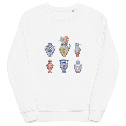 White Organic Cotton Vase Sweatshirt featuring a chic vase graphic on the chest - Artsy Graphic Vase Sweatshirts - Boozy Fox