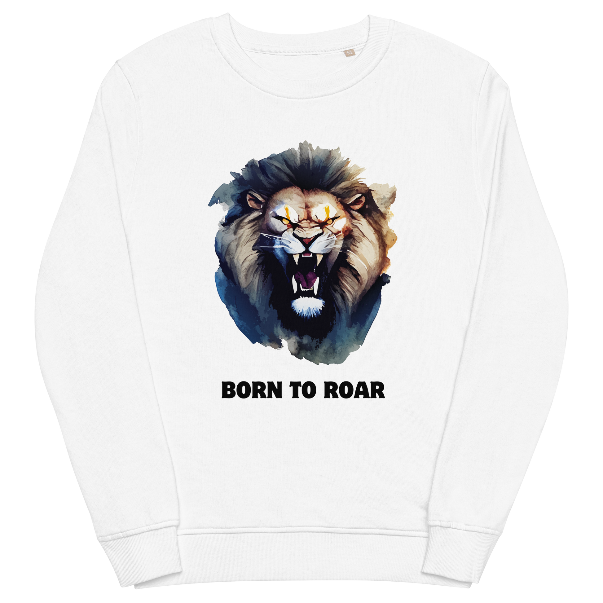 Funny Born to Roar Lion Organic Cotton Sweatshirt in white by Boozy Fox