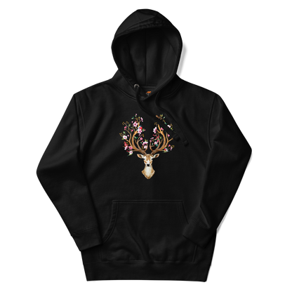 Black Premium Floral Red Deer Hoodie featuring a captivating Floral Red Deer graphic on the chest - Cute Graphic Deer Hoodies - Boozy Fox