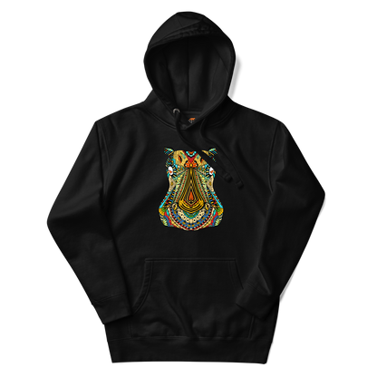 Black Premium Hippo Hoodie featuring a vibrant Zentangle Hippo graphic on the chest - Cool Graphic Hippo Hoodies - Boozy Fox