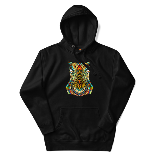 Black Premium Hippo Hoodie featuring a vibrant Zentangle Hippo graphic on the chest - Cool Graphic Hippo Hoodies - Boozy Fox
