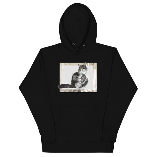 Black Premium Cat Hoodie featuring a majestic Royal Cat graphic on the chest - Cool Graphic Cat Hoodies - Boozy Fox