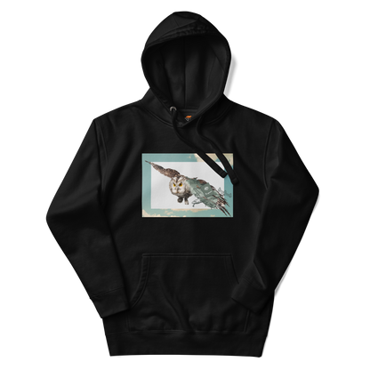 Black Premium Owl Hoodie featuring a cool Flying Owl graphic on the chest - Cool Graphic Owl Hoodies - Boozy Fox