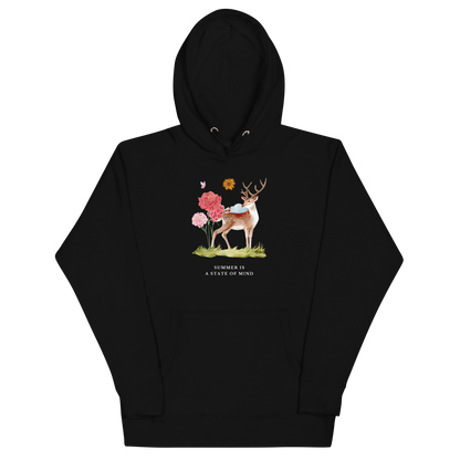 Black Premium Summer Is a State of Mind Hoodie showcasing a Summer Is a State of Mind graphic on the chest - Cute Graphic Summer Hoodies - Boozy Fox