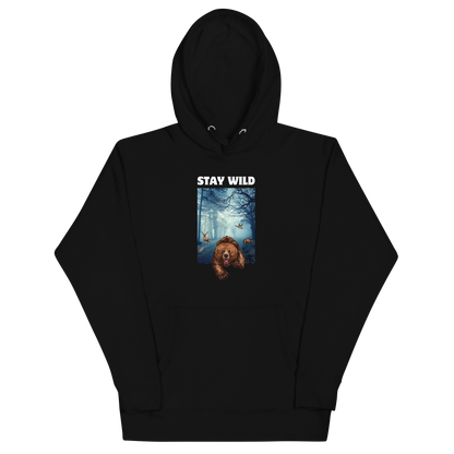 Black Premium Bear Hoodie featuring a Stay Wild graphic on the chest - Cool Graphic Bear Hoodies - Boozy Fox