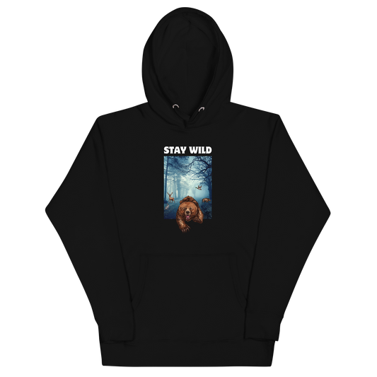 Black Premium Bear Hoodie featuring a Stay Wild graphic on the chest - Cool Graphic Bear Hoodies - Boozy Fox