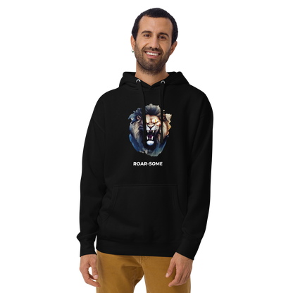 Man wearing a Black Roar-Some Lion Premium Hoodie - Boozy Fox