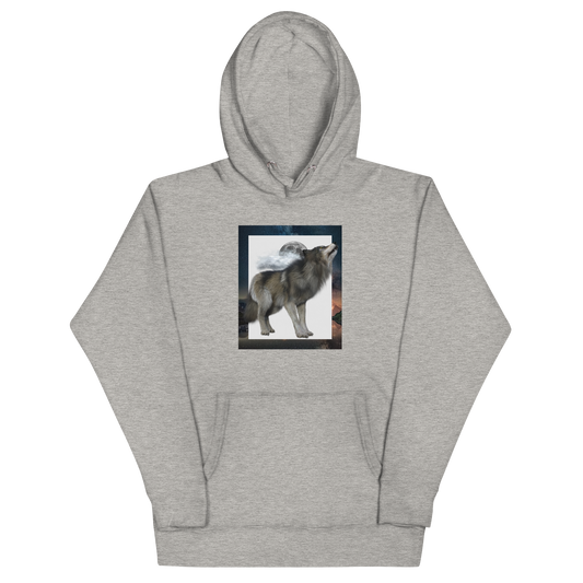 Carbon Grey Premium Wolf Hoodie featuring a mesmerizing Howling Wolf graphic on the chest - Cool Graphic Wolf Hoodies - Boozy Fox
