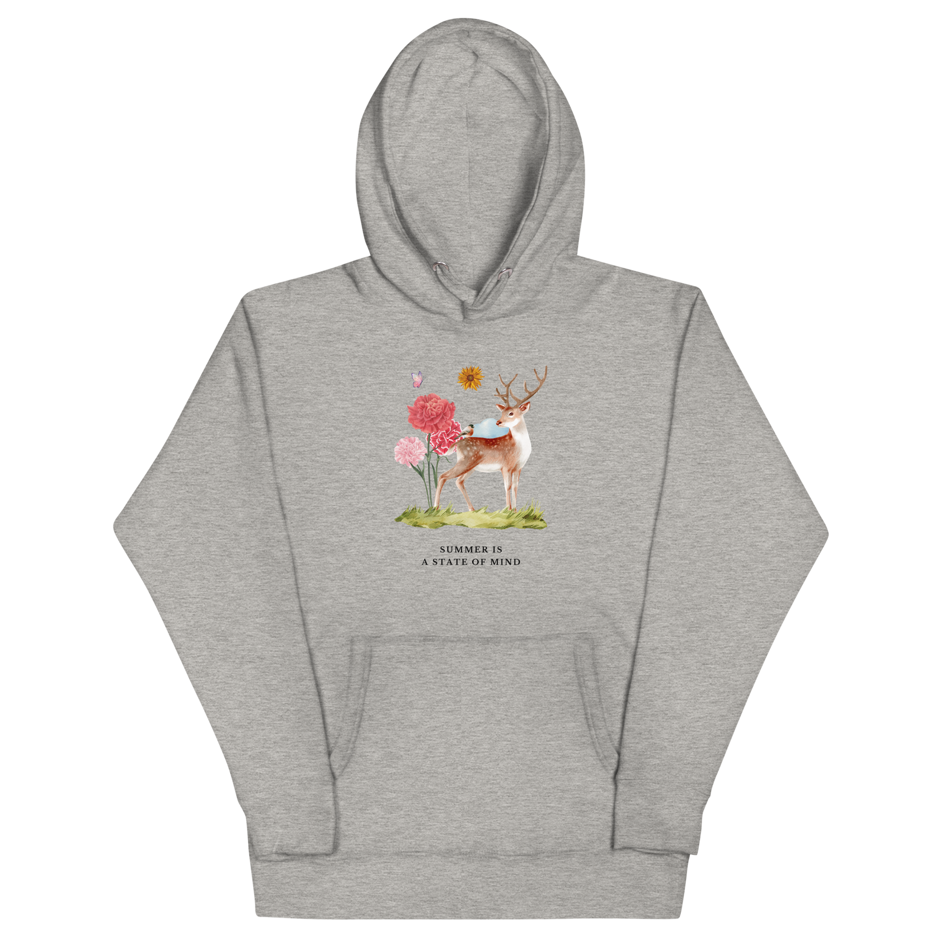 Carbon Grey Premium Summer Is a State of Mind Hoodie showcasing a Summer Is a State of Mind graphic on the chest - Cute Graphic Summer Hoodies - Boozy Fox