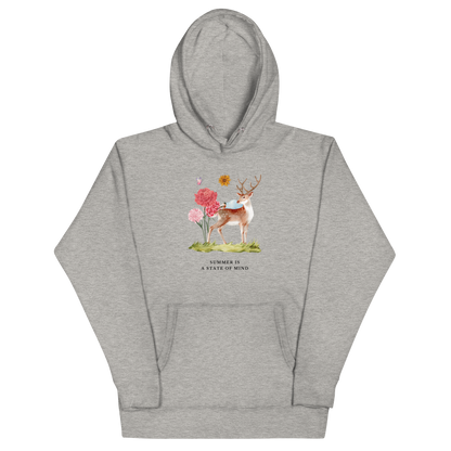 Carbon Grey Premium Summer Is a State of Mind Hoodie showcasing a Summer Is a State of Mind graphic on the chest - Cute Graphic Summer Hoodies - Boozy Fox