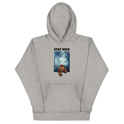 Carbon Grey Premium Bear Hoodie featuring a Stay Wild graphic on the chest - Cool Graphic Bear Hoodies - Boozy Fox