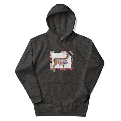 Charcoal Heather Premium Floral Deer Hoodie featuring an enchanting Floral Deer graphic on the chest - Cute Graphic Deer Hoodies - Boozy Fox