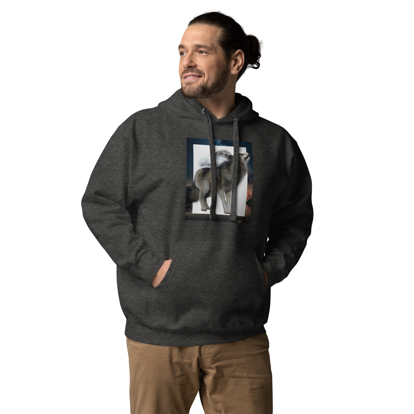 Man wearing a Charcoal Heather Premium Hoodie - Boozy Fox