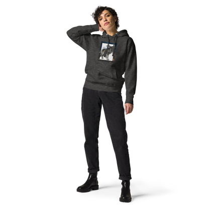 Woman wearing a Charcoal Heather Premium Hoodie - Boozy Fox