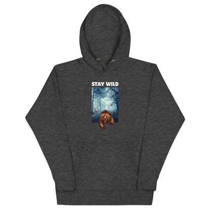 Charcoal Heather Premium Bear Hoodie featuring a Stay Wild graphic on the chest - Cool Graphic Bear Hoodies - Boozy Fox