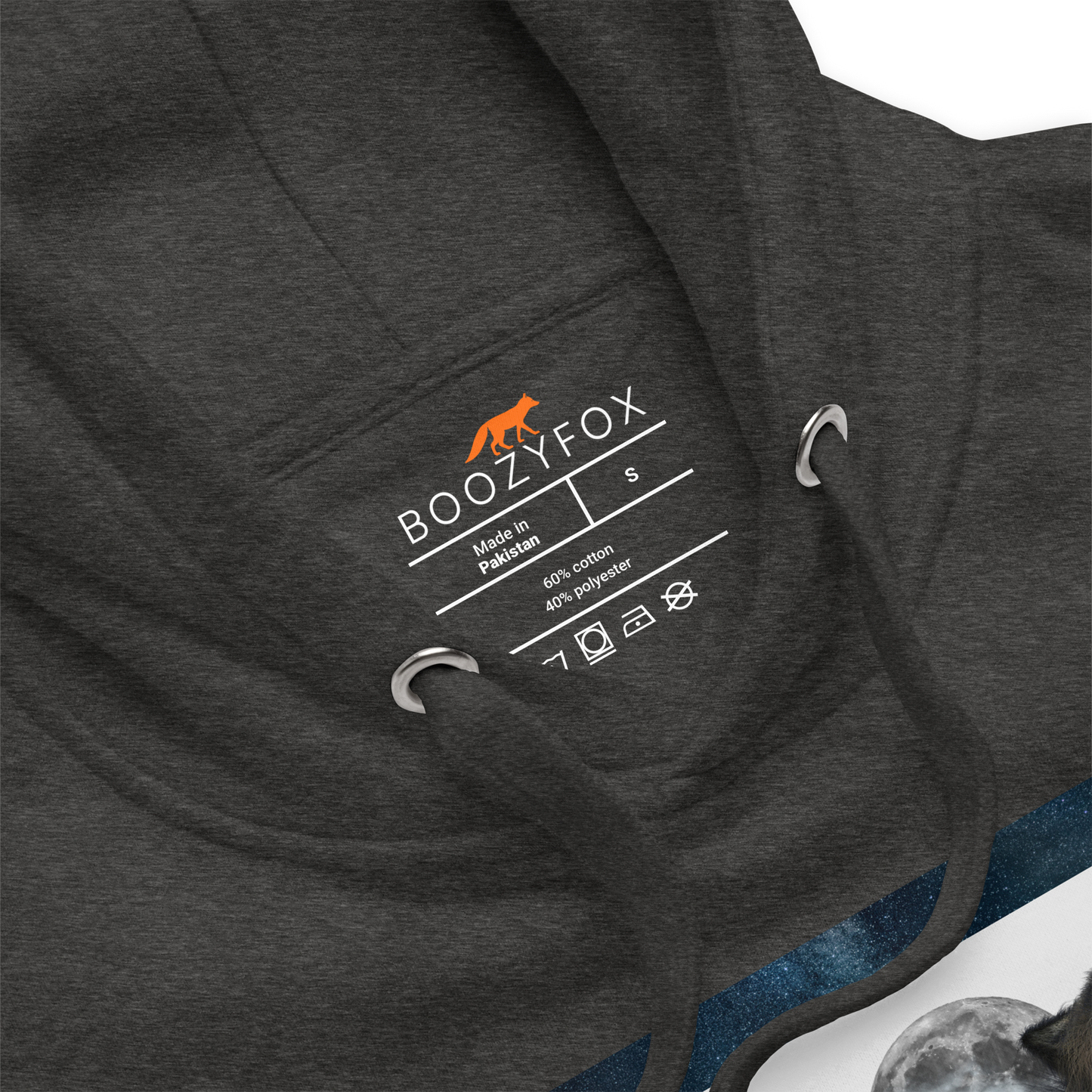 Product details of a Charcoal Heather Wolf Premium Hoodie - Boozy Fox