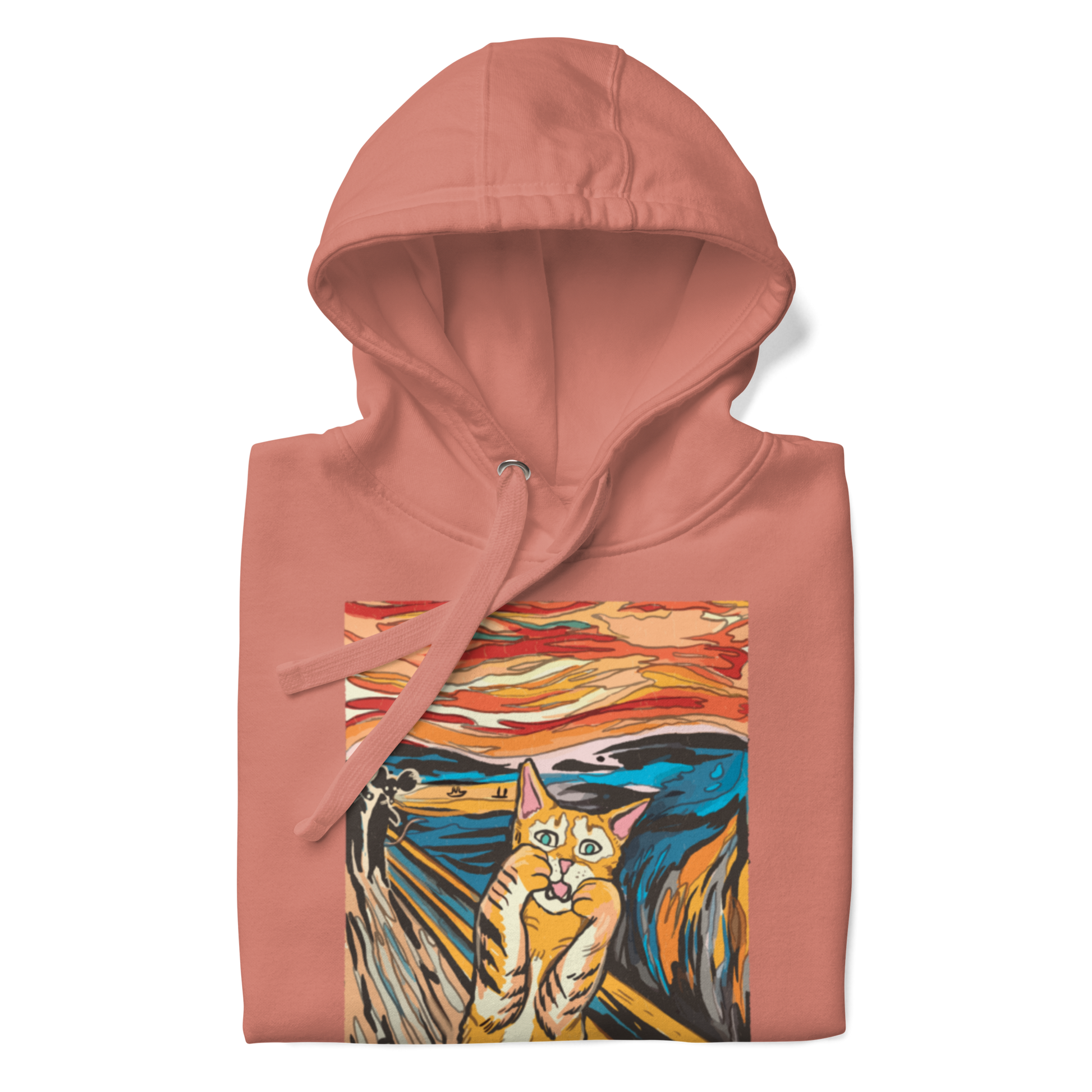 Front details of a Dusty Rose The Screaming Cat Premium Hoodie - Boozy Fox