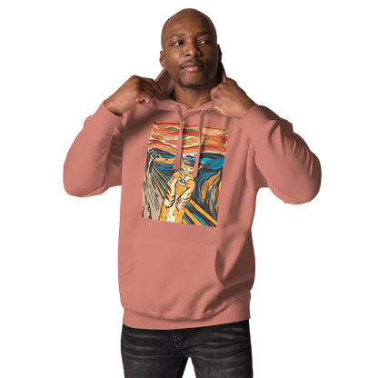 Man wearing a Dusty Rose The Screaming Cat Premium Hoodie - Boozy Fox