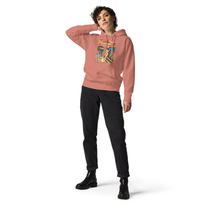 Woman wearing a Dusty Rose The Screaming Cat Premium Hoodie - Boozy Fox