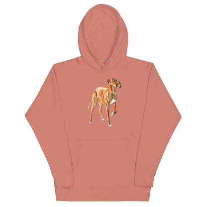 Dusty Rose Premium Greyhound Hoodie featuring an adorable Greyhound And Butterfly graphic on the chest - Cute Graphic Greyhound Hoodies - Boozy Fox