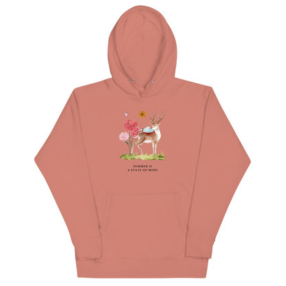 Dusty Rose Premium Summer Is a State of Mind Hoodie showcasing a Summer Is a State of Mind graphic on the chest - Cute Graphic Summer Hoodies - Boozy Fox