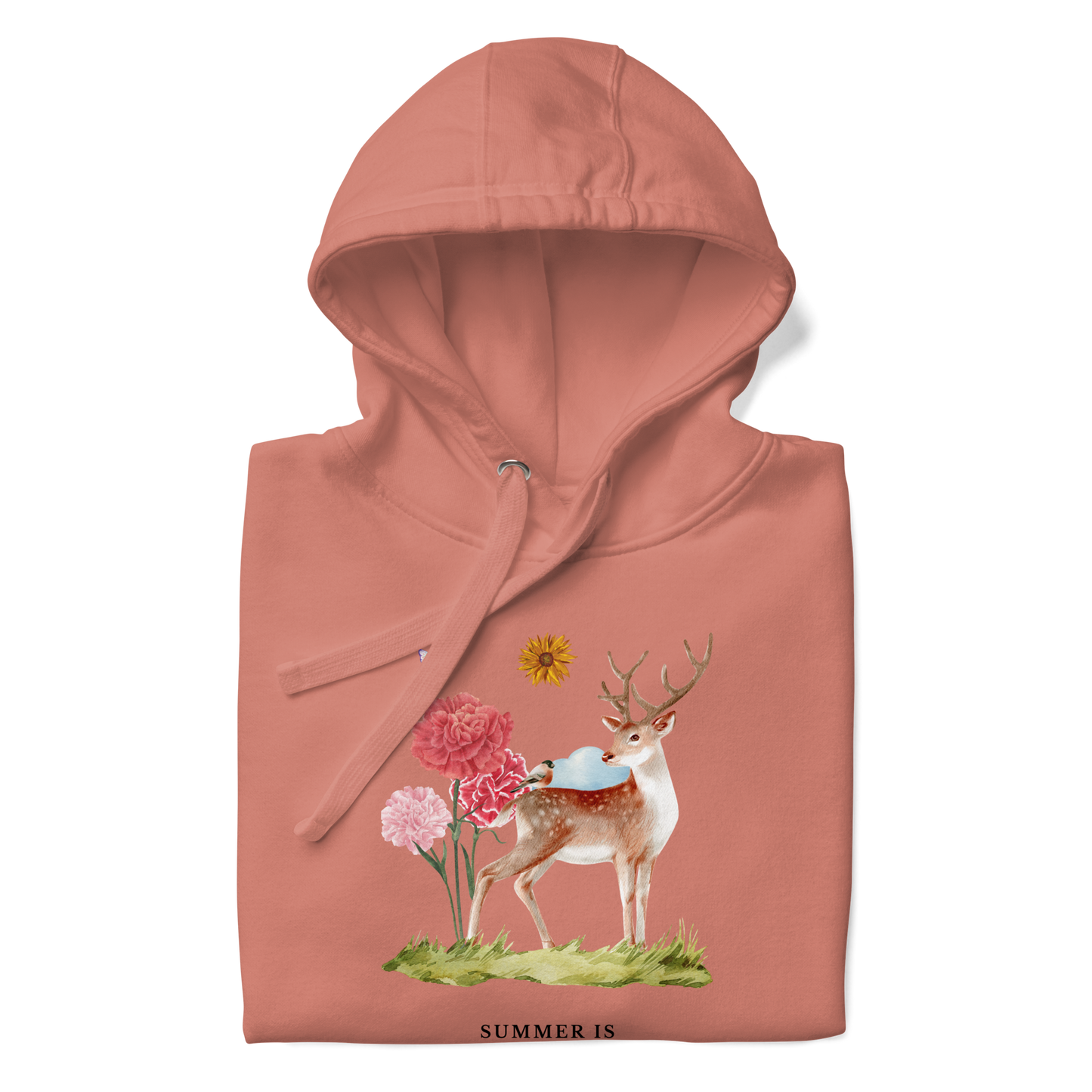 Front details of a Dusty Rose Premium Summer Is a State of Mind Hoodie showcasing a Summer Is a State of Mind graphic on the chest - Cute Graphic Summer Hoodies - Boozy Fox