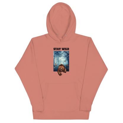 Dusty Rose Premium Bear Hoodie featuring a Stay Wild graphic on the chest - Cool Graphic Bear Hoodies - Boozy Fox