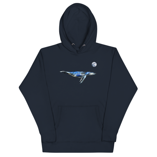 Navy Blazer Premium Whale Hoodie featuring a majestic Whale Under The Moon graphic on the chest - Cool Graphic Whale Hoodies - Boozy Fox