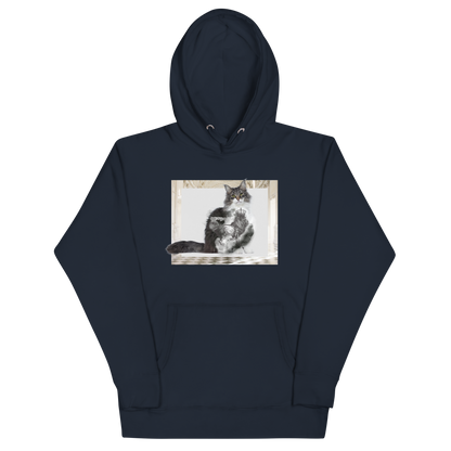 Navy Blazer Premium Cat Hoodie featuring a majestic Royal Cat graphic on the chest - Cool Graphic Cat Hoodies - Boozy Fox