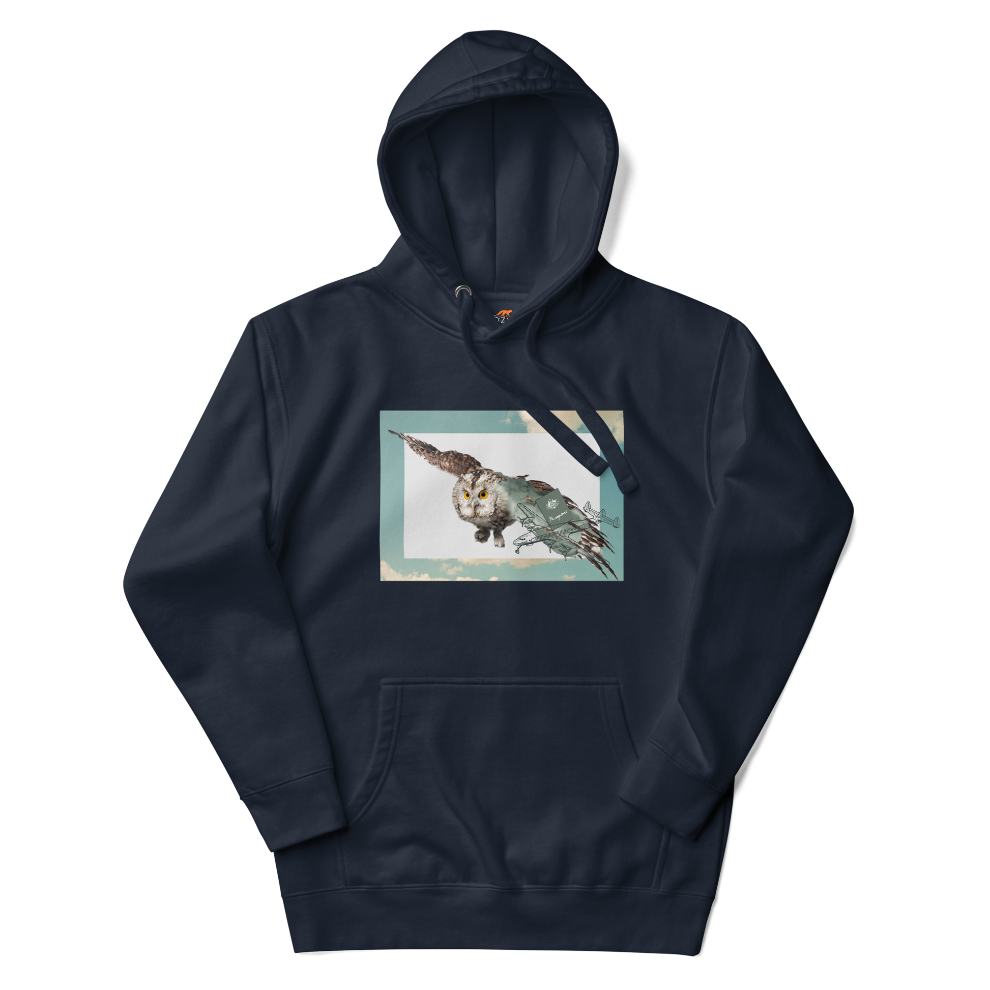 Navy Blazer Premium Owl Hoodie featuring a cool Flying Owl graphic on the chest - Cool Graphic Owl Hoodies - Boozy Fox
