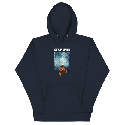 Navy Blazer Premium Bear Hoodie featuring a Stay Wild graphic on the chest - Cool Graphic Bear Hoodies - Boozy Fox
