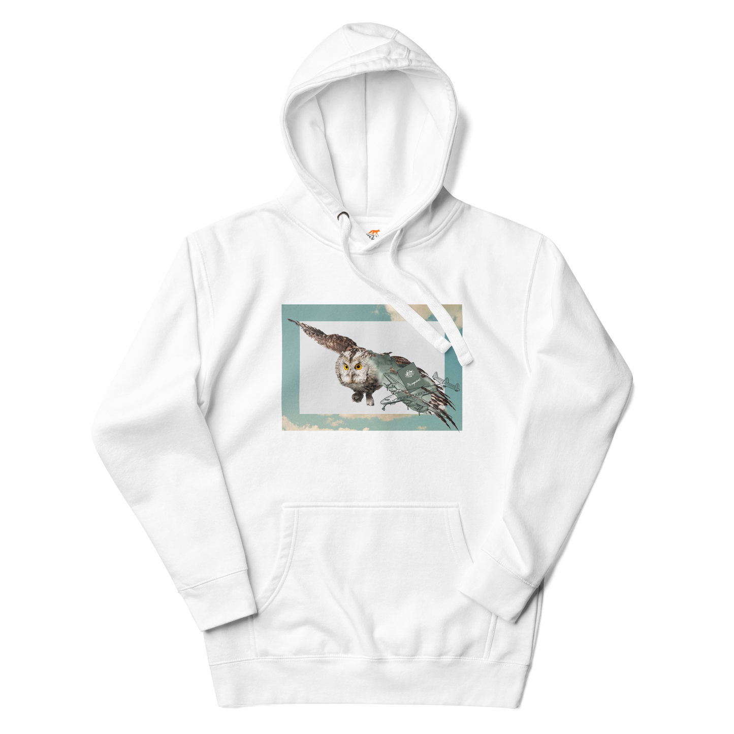White Premium Owl Hoodie featuring a cool Flying Owl graphic on the chest - Cool Graphic Owl Hoodies - Boozy Fox