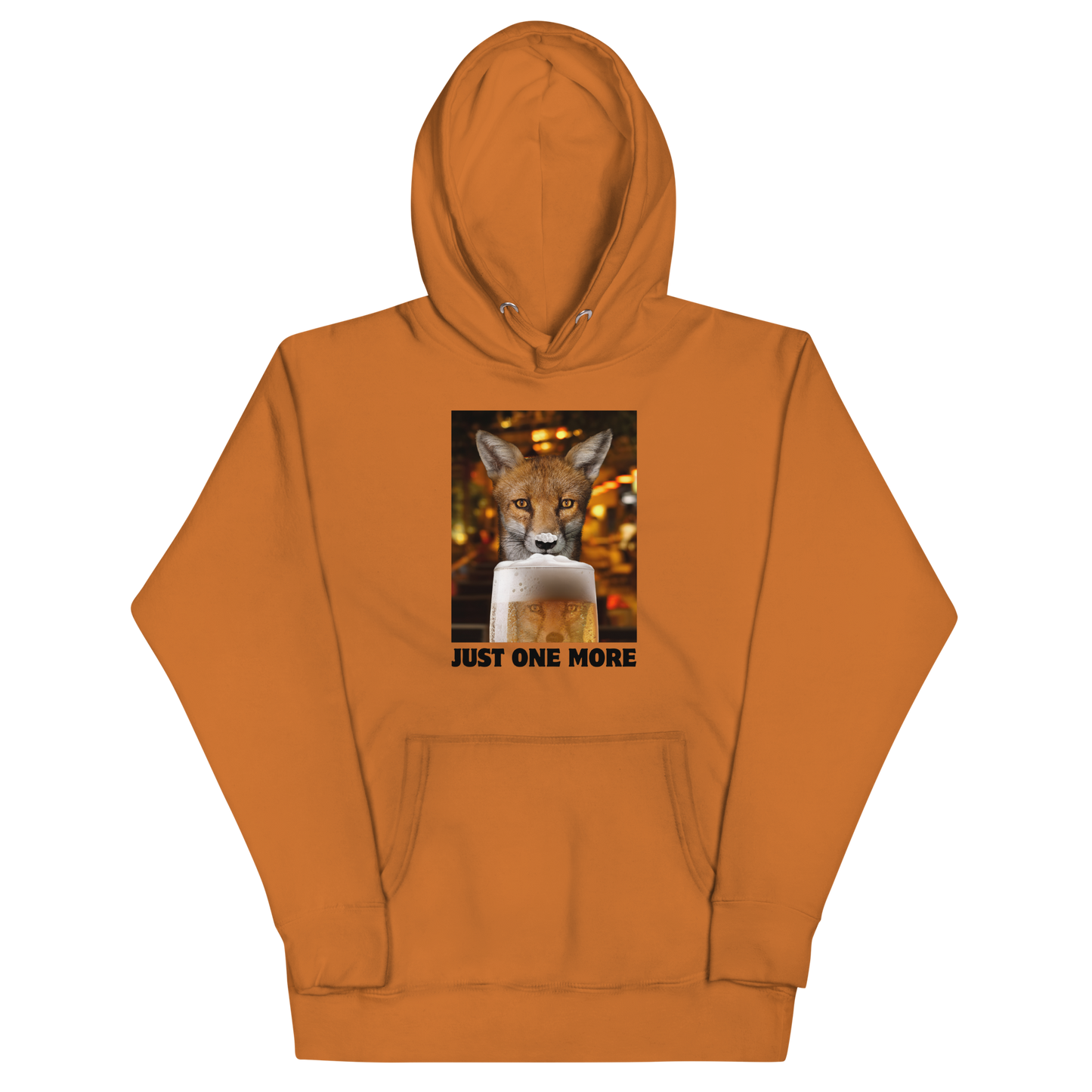 Funny Just One More Fox premium graphic hoodie in adobe orange by Boozy Fox