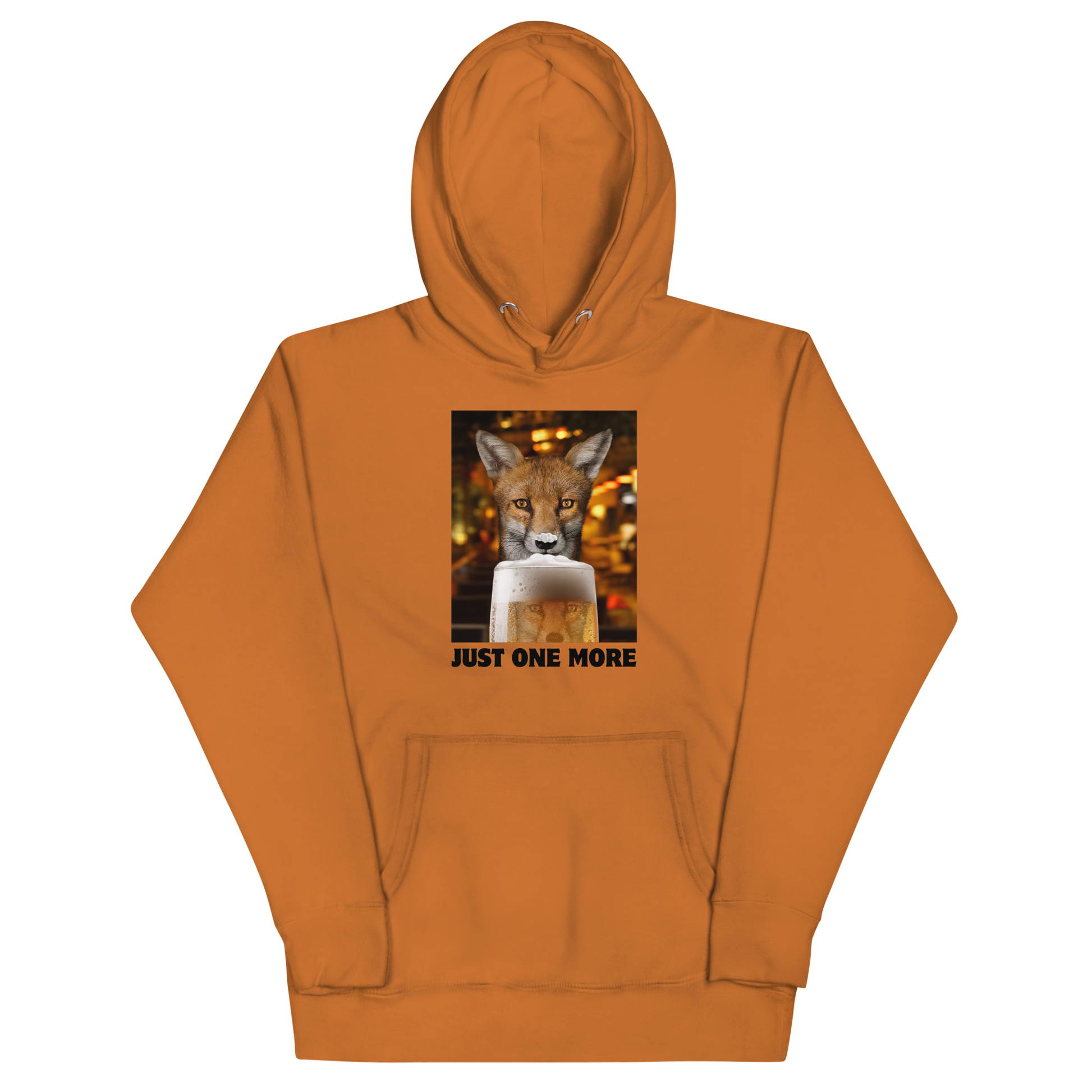 Funny Just One More Fox premium graphic hoodie in adobe orange by Boozy Fox