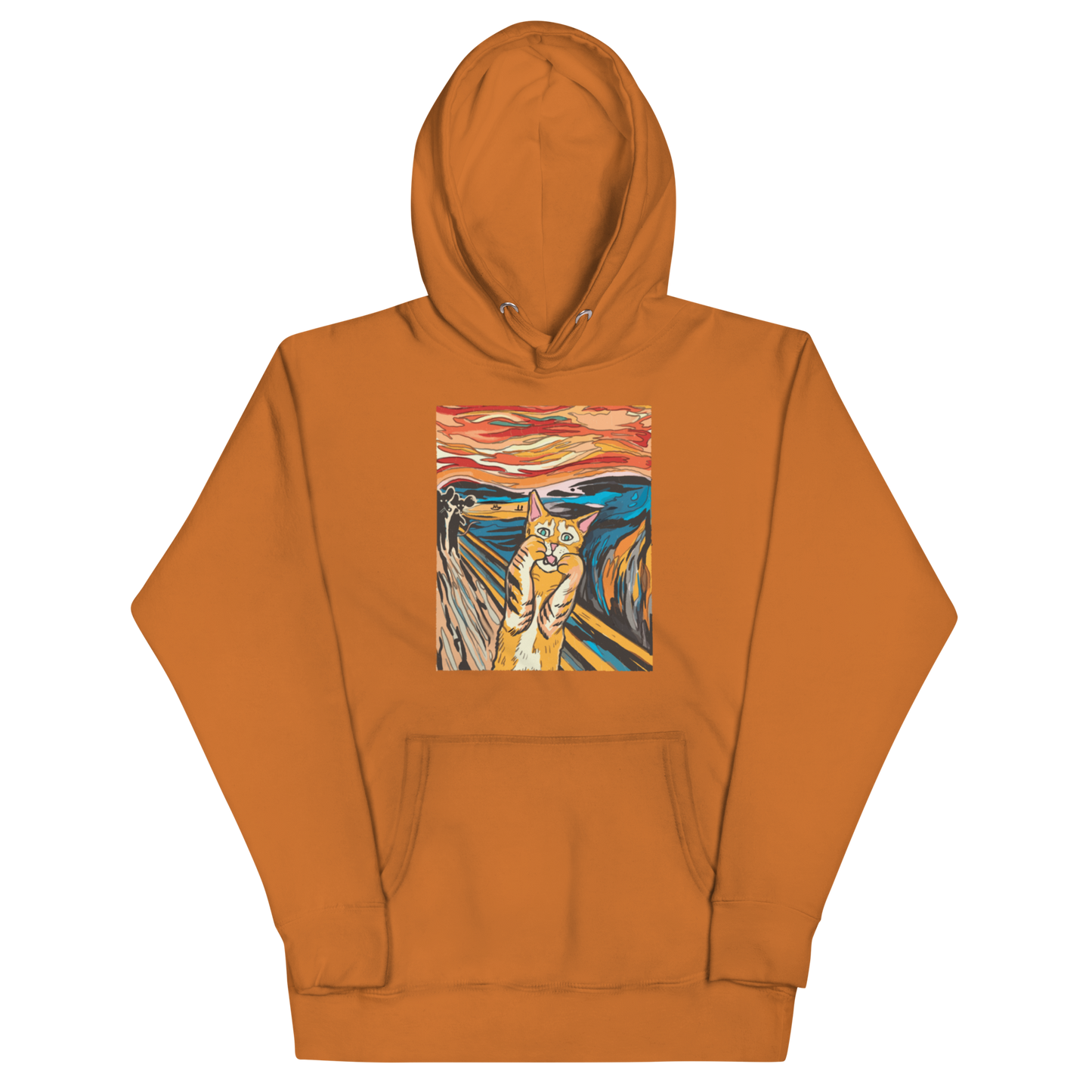 Funny The Screaming Cat parody premium graphic hoodie in adobe orange by Boozy Fox