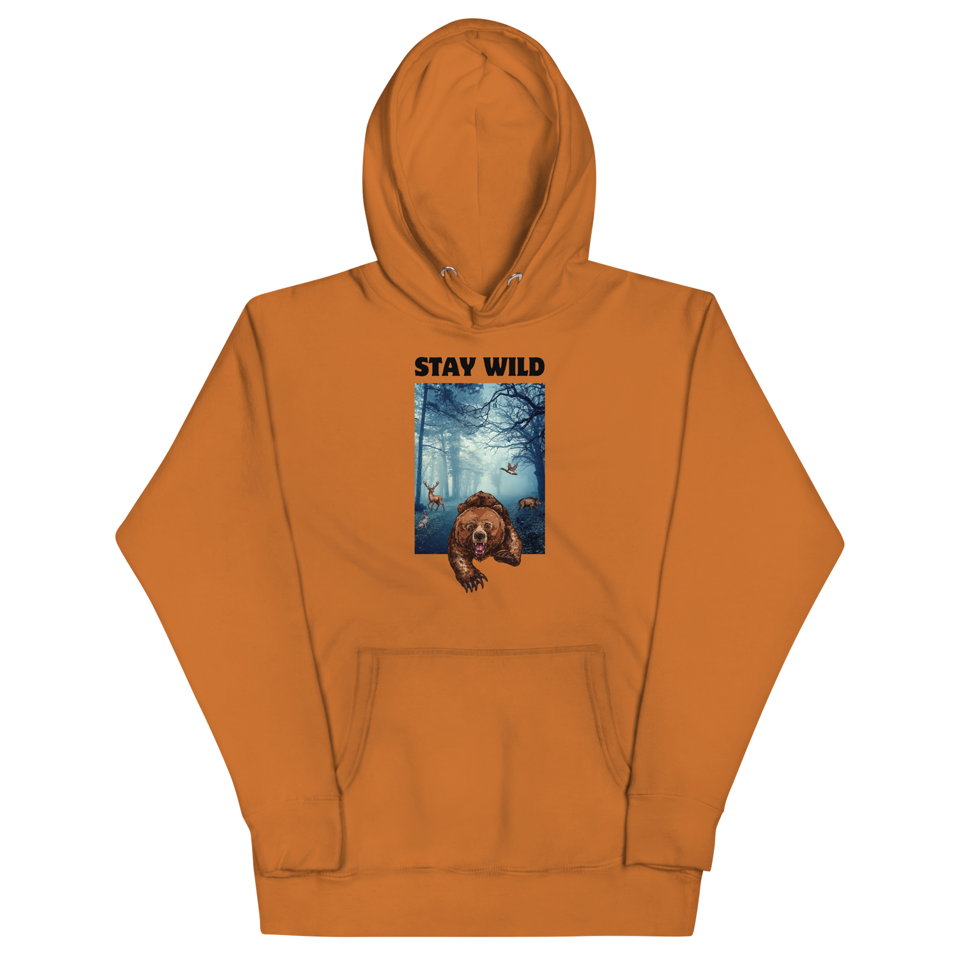 Funny Stay Wild Bear premium graphic hoodie in adobe orange by Boozy Fox