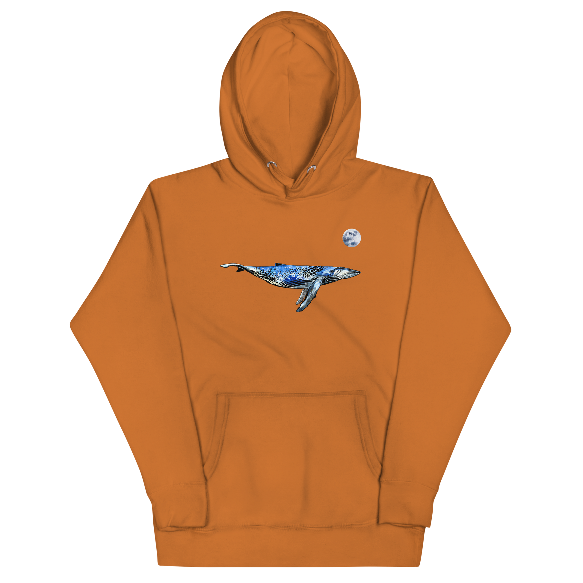 Funny Whale under the moon premium graphic hoodie in adobe orange by Boozy Fox