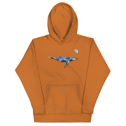 Funny Whale under the moon premium graphic hoodie in adobe orange by Boozy Fox