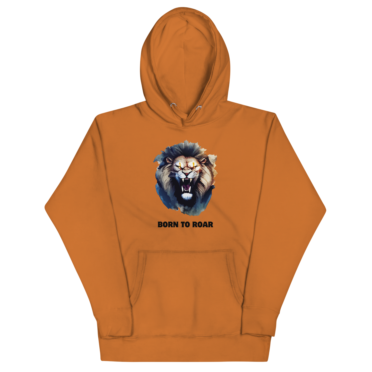 Funny Born to Roar Angry Lion premium graphic hoodie in adobe orange by Boozy Fox
