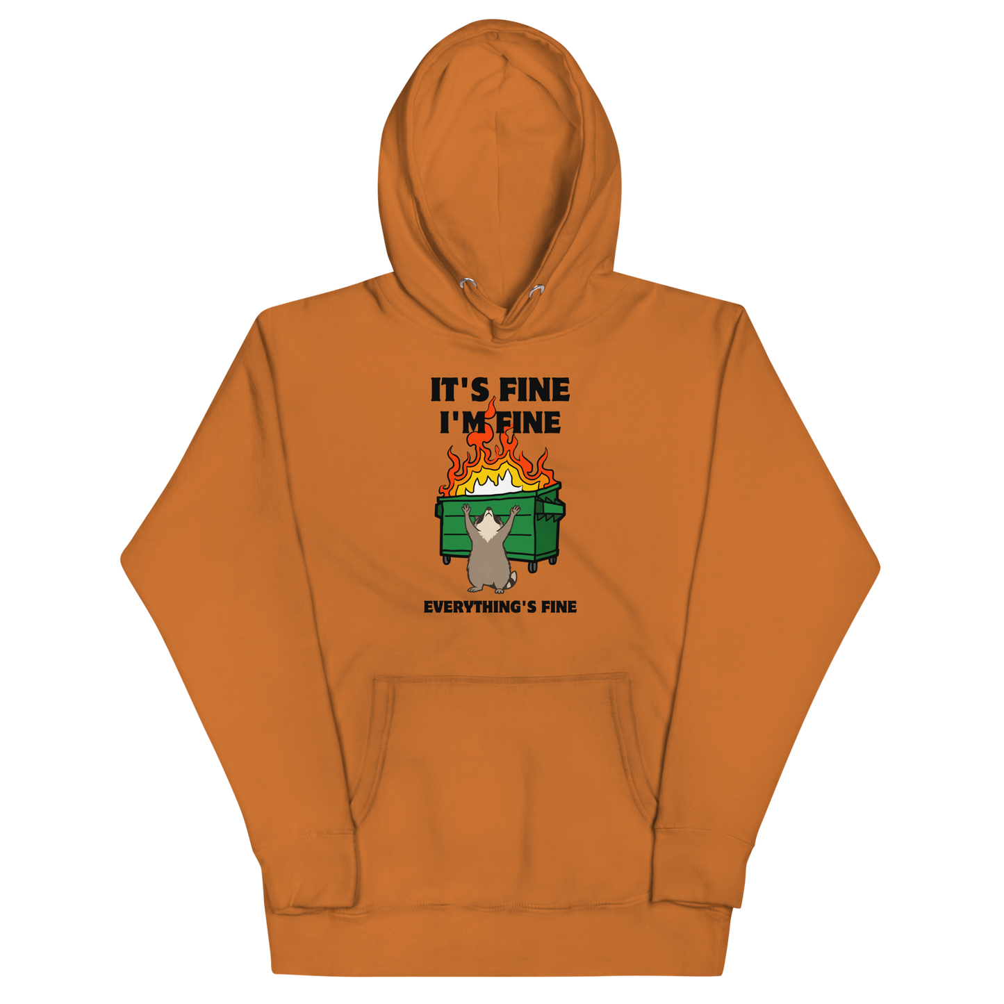 Funny Dumpster Fire Raccoon premium graphic hoodie in adobe by Boozy Fox